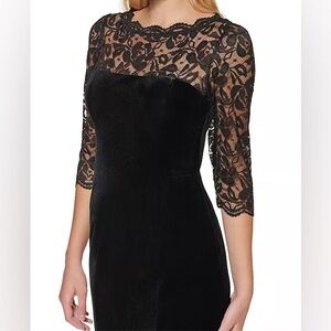 Eliza J Illusion-Lace Velvet Bodycon Dress